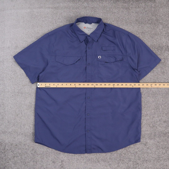 The American Outdoorsmen XL Solid Blue Short Sleeve Full Button Collared Shirt - Picture 3 of 10